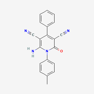 molecular formula C20H14N4O B1209009 2-Amino-1-(4-methylphenyl)-6-oxo-4-phenylpyridine-3,5-dicarbonitrile 