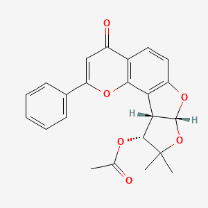 molecular formula C23H20O6 B1209081 [(12R,15R,16S)-14,14-二甲基-6-氧代-4-苯基-3,11,13-三氧杂四环[8.6.0.02,7.012,16]十六-1(10),2(7),4,8-四烯-15-基]乙酸酯 CAS No. 75444-25-6