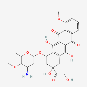 molecular formula C28H31NO11 B1209083 7-(4-amino-5-methoxy-6-methyl-tetrahydropyran-2-yl)oxy-6,9,11-trihydroxy-9-(2-hydroxyacetyl)-4-methoxy-8,10-dihydro-7H-tetracene-5,12-dione 