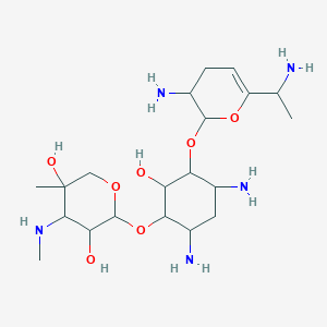molecular formula C20H39N5O7 B1209214 2-[4,6-diamino-3-[[3-amino-6-(1-aminoethyl)-3,4-dihydro-2H-pyran-2-yl]oxy]-2-hydroxycyclohexyl]oxy-5-methyl-4-(methylamino)oxane-3,5-diol 