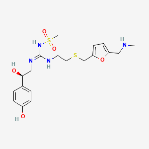 molecular formula C19H28N4O5S2 B1209273 2-[(2R)-2-hydroxy-2-(4-hydroxyphenyl)ethyl]-1-[2-[[5-(methylaminomethyl)furan-2-yl]methylsulfanyl]ethyl]-3-methylsulfonylguanidine 