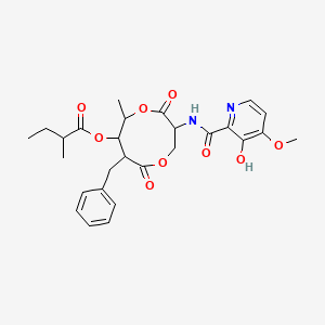 molecular formula C27H32N2O9 B1209388 [8-Benzyl-3-[(3-hydroxy-4-methoxypyridine-2-carbonyl)amino]-6-methyl-4,9-dioxo-1,5-dioxonan-7-yl] 2-methylbutanoate 