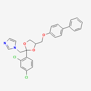 molecular formula C26H22Cl2N2O3 B1209446 1-[[2-(2,4-Dichlorophenyl)-4-[(4-phenylphenoxy)methyl]-1,3-dioxolan-2-yl]methyl]imidazole 