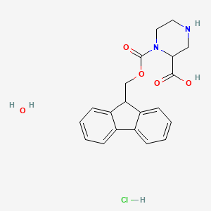 molecular formula C20H23ClN2O5 B12095000 (S)-Piperazine-2-carboxylic acid, N1-FMOC protected hydrochloride hemihydrate 