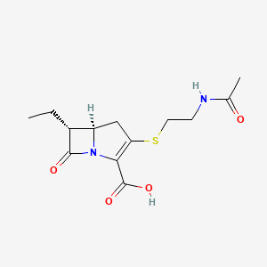 molecular formula C13H18N2O4S B1209609 3-(2-乙酰胺基乙基)硫代-6-乙基-7-氧代-1-氮杂双环(3.2.0)庚-2-烯-2-羧酸 CAS No. 67007-79-8