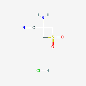 molecular formula C4H7ClN2O2S B12096528 3-Amino-1,1-dioxo-thietane-3-carbonitrile hydrochloride 