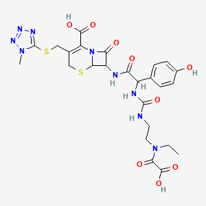 molecular formula C25H29N9O9S2 B12096976 7-[[2-[2-[Ethyl(oxalo)amino]ethylcarbamoylamino]-2-(4-hydroxyphenyl)acetyl]amino]-3-[(1-methyltetrazol-5-yl)sulfanylmethyl]-8-oxo-5-thia-1-azabicyclo[4.2.0]oct-2-ene-2-carboxylic acid 