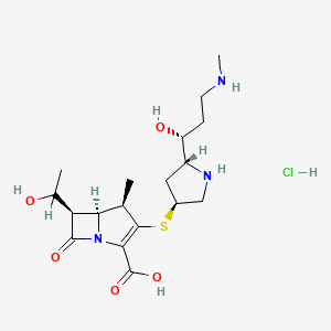 molecular formula C18H30ClN3O5S B1209755 (4R,5S,6R)-6-(1-hydroxyethyl)-3-[(3S,5R)-5-[(1R)-1-hydroxy-3-(methylamino)propyl]pyrrolidin-3-yl]sulfanyl-4-methyl-7-oxo-1-azabicyclo[3.2.0]hept-2-ene-2-carboxylic acid;hydrochloride 