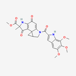 methyl 4-methyl-3,7-dioxo-10-(5,6,7-trimethoxy-1H-indole-2-carbonyl)-5,10-diazatetracyclo[7.4.0.01,12.02,6]trideca-2(6),8-diene-4-carboxylate