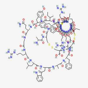 molecular formula C150H222N44O38S6 B12097914 58-(3-amino-3-oxopropyl)-87-(2-aminopropanoylamino)-76-benzyl-7,22,52-tri(butan-2-yl)-4,34,37,64-tetrakis(3-carbamimidamidopropyl)-31-(2-carboxyethyl)-46-(1-hydroxyethyl)-40,55,90-tris[(4-hydroxyphenyl)methyl]-70-(1H-indol-3-ylmethyl)-16,25,73-trimethyl-67-(2-methylpropyl)-2,5,8,14,17,20,23,26,29,32,35,38,41,44,47,50,53,56,59,62,65,68,71,74,77,80,88,91-octacosaoxo-84,85,94,95,98,99-hexathia-3,6,9,15,18,21,24,27,30,33,36,39,42,45,48,51,54,57,60,63,66,69,72,75,78,81,89,92-octacosazatetracyclo[47.43.4.419,79.09,13]hectane-82-carboxylic acid 