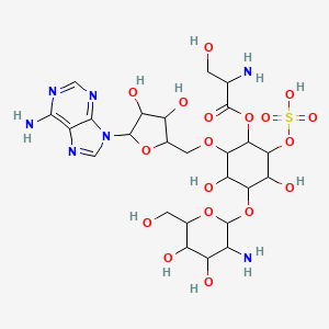 molecular formula C25H39N7O18S B12098954 [4-[3-Amino-4,5-dihydroxy-6-(hydroxymethyl)oxan-2-yl]oxy-2-[[5-(6-aminopurin-9-yl)-3,4-dihydroxyoxolan-2-yl]methoxy]-3,5-dihydroxy-6-sulfooxycyclohexyl] 2-amino-3-hydroxypropanoate 