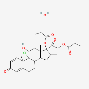 [2-(9-Chloro-11-hydroxy-10,13,16-trimethyl-3-oxo-17-propanoyloxy-6,7,8,11,12,14,15,16-octahydrocyclopenta[a]phenanthren-17-yl)-2-oxoethyl] propanoate;hydrate