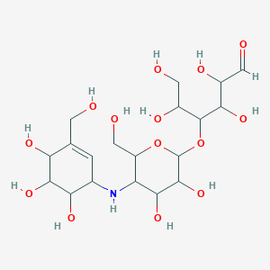 molecular formula C19H33NO14 B12100886 4-O-[4-[[(1S)-4beta,5alpha,6beta-Trihydroxy-3-(hydroxymethyl)-2-cyclohexen-1beta-yl]amino]-4-deoxy-alpha-D-glucopyranosyl]-D-glucose 