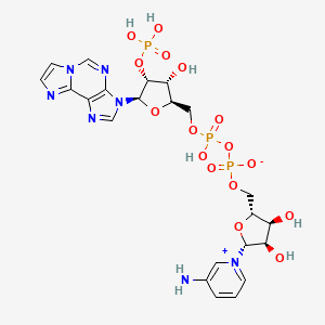 molecular formula C22H28N7O16P3 B1210251 [(2R,3S,4R,5R)-5-(3-aminopyridin-1-ium-1-yl)-3,4-dihydroxyoxolan-2-yl]methyl [hydroxy-[[(2R,3R,4R,5R)-3-hydroxy-5-imidazo[2,1-f]purin-3-yl-4-phosphonooxyoxolan-2-yl]methoxy]phosphoryl] phosphate CAS No. 87865-72-3