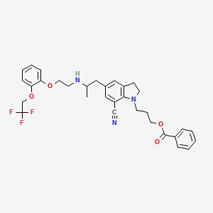 molecular formula C32H34F3N3O4 B12102574 3-[7-cyano-5-[2-[2-[2-(2,2,2-trifluoroethoxy)phenoxy]ethylamino]propyl]-2,3-dihydroindol-1-yl]propyl benzoate 