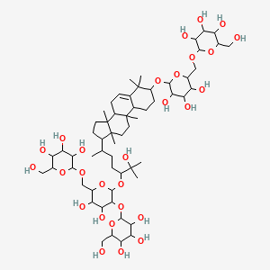 molecular formula C60H102O28 B12102639 2-[[6-[[17-[5-[4,5-dihydroxy-3-[3,4,5-trihydroxy-6-(hydroxymethyl)oxan-2-yl]oxy-6-[[3,4,5-trihydroxy-6-(hydroxymethyl)oxan-2-yl]oxymethyl]oxan-2-yl]oxy-6-hydroxy-6-methylheptan-2-yl]-4,4,9,13,14-pentamethyl-2,3,7,8,10,11,12,15,16,17-decahydro-1H-cyclopenta[a]phenanthren-3-yl]oxy]-3,4,5-trihydroxyoxan-2-yl]methoxy]-6-(hydroxymethyl)oxane-3,4,5-triol 