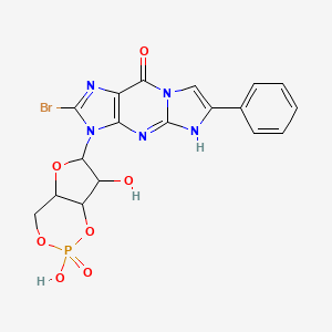 molecular formula C18H15BrN5O7P B12103220 2-bromo-3-(2,7-dihydroxy-2-oxo-4a,6,7,7a-tetrahydro-4H-furo[3,2-d][1,3,2]dioxaphosphinin-6-yl)-6-phenyl-5H-imidazo[1,2-a]purin-9-one 