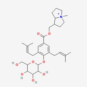 molecular formula C32H48NO8+ B12103274 (4-methyl-2,3,5,6,7,8-hexahydro-1H-pyrrolizin-4-ium-1-yl)methyl 3,5-bis(3-methylbut-2-enyl)-4-[3,4,5-trihydroxy-6-(hydroxymethyl)oxan-2-yl]oxybenzoate 