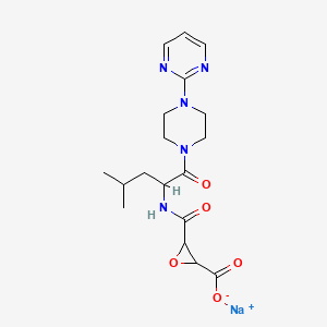 molecular formula C18H24N5NaO5 B12104023 Oxiranecarboxylic acid, 3-(((3-methyl-1-((4-(2-pyrimidinyl)-1-piperazinyl)carbonyl)butyl)amino)carbonyl)-, monosodium salt CAS No. 84456-45-1