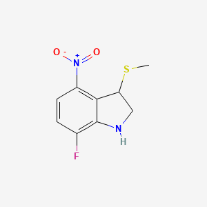 molecular formula C9H9FN2O2S B12104530 1H-Indole, 7-fluoro-2,3-dihydro-3-(methylthio)-4-nitro- 