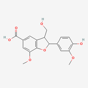 molecular formula C18H18O7 B12104700 2-(4-hydroxy-3-methoxyphenyl)-3-(hydroxymethyl)-7-methoxy-2,3-dihydro-1-benzofuran-5-carboxylic acid 