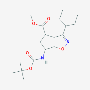 molecular formula C18H30N2O5 B12104945 (3aR,4S,6R,6aS)-6-(N-Boc-amino)-3-(1-ethylpropyl)-3a,5,6,6a-tetrahydro-4H-cyclopent[d]isoxazole-4-carboxylicAcidMethylEster 