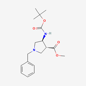 molecular formula C18H26N2O4 B12105114 trans-Methyl 1-benzyl-4-((tert-butoxycarbonyl)amino)pyrrolidine-3-carboxylate 