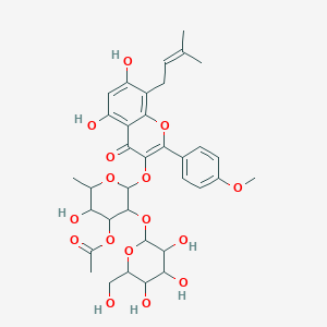 molecular formula C35H42O16 B12105452 [2-[5,7-Dihydroxy-2-(4-methoxyphenyl)-8-(3-methylbut-2-enyl)-4-oxochromen-3-yl]oxy-5-hydroxy-6-methyl-3-[3,4,5-trihydroxy-6-(hydroxymethyl)oxan-2-yl]oxyoxan-4-yl] acetate 