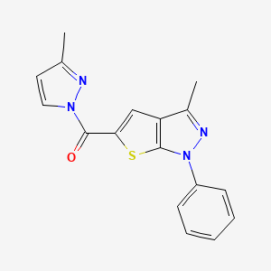 molecular formula C17H14N4OS B1210566 (3-Methyl-1-phenyl-5-thieno[2,3-c]pyrazolyl)-(3-methyl-1-pyrazolyl)methanone 