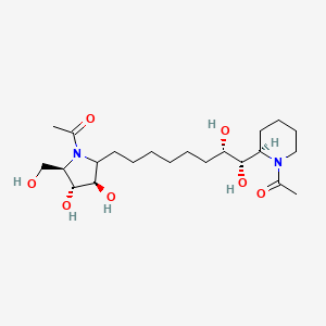 molecular formula C22H40N2O7 B1210576 2-Piperidineethanol, 1-acetyl-alpha-(6-((2R,3R,4R,5R)-1-acetyl-3,4-dihydroxy-5-(hydroxymethyl)-2-pyrrolidinyl)hexyl)-beta-hydroxy-, (alphaS,betaS,2R)- CAS No. 215117-17-2