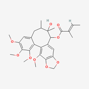 molecular formula C28H34O9 B12105835 (10-hydroxy-3,4,5,19-tetramethoxy-9,10-dimethyl-15,17-dioxatetracyclo[10.7.0.02,7.014,18]nonadeca-1(19),2,4,6,12,14(18)-hexaen-11-yl) (E)-2-methylbut-2-enoate 