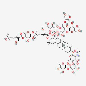 molecular formula C98H155NO46 B1210609 [3-[5-[3,4-Dihydroxy-5-(hydroxymethyl)oxolan-2-yl]oxy-3-hydroxy-6-methyl-4-[3,4,5-trihydroxy-6-(hydroxymethyl)oxan-2-yl]oxyoxan-2-yl]oxy-4,5-dihydroxy-6-(hydroxymethyl)oxan-2-yl] 10-[3-acetamido-6-[[4,5-dihydroxy-6-methyl-3-(3,4,5-trihydroxyoxan-2-yl)oxyoxan-2-yl]oxymethyl]-4,5-dihydroxyoxan-2-yl]oxy-3-[6-[3,4-dihydroxy-5-[6-hydroxy-2-(hydroxymethyl)-6-methylocta-2,7-dienoyl]oxy-6-methyloxan-2-yl]oxy-2-(hydroxymethyl)-6-methylocta-2,7-dienoyl]oxy-5-hydroxy-2,2,6a,6b,9,9,12a-heptamethyl-1,3,4,5,6,6a,7,8,8a,10,11,12,13,14b-tetradecahydropicene-4a-carboxylate 