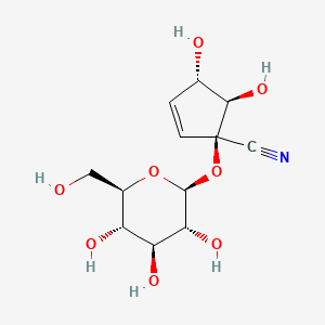 molecular formula C12H17NO8 B1210666 2-Cyclopentene-1-carbonitrile, 1-(beta-D-glucopyranosyloxy)-4,5-dihydroxy-,(1alpha,4alpha,5beta)- 
