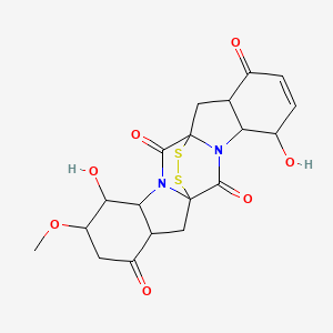 molecular formula C19H20N2O7S2 B12106777 5,15-Dihydroxy-16-methoxy-21,22-dithia-3,13-diazahexacyclo[9.9.2.01,13.03,11.04,9.014,19]docos-6-ene-2,8,12,18-tetrone 