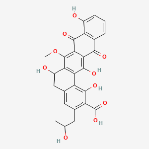 molecular formula C27H22O10 B1210801 苯并(a)萘并[2]羧酸，5,6,8,13-四氢-8,13-二氧代-3-(2-羟丙基)-7-甲氧基-1,6,9,14-四羟基- CAS No. 157110-24-2