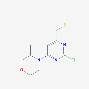 molecular formula C11H16ClN3OS B12108070 4-[2-Chloro-6-(methylsulfanylmethyl)pyrimidin-4-yl]-3-methylmorpholine 