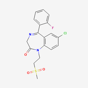 molecular formula C18H16ClFN2O3S B1210862 2H-1,4-Benzodiazepin-2-one, 1,3-dihydro-7-chloro-5-(o-fluorophenyl)-1-(2-(methylsulfonyl)ethyl)- CAS No. 33691-06-4