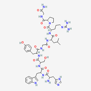 1-[2-[[2-[[2-[[2-[[2-[[2-[[2-amino-3-(1H-imidazol-5-yl)propanoyl]amino]-3-(1H-indol-3-yl)propanoyl]amino]-3-hydroxypropanoyl]amino]-3-(4-hydroxyphenyl)propanoyl]amino]acetyl]amino]-4-methylpentanoyl]amino]-5-(diaminomethylideneamino)pentanoyl]-N-(2-amino-2-oxoethyl)pyrrolidine-2-carboxamide