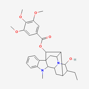 molecular formula C30H36N2O6 B12109209 (13-Ethyl-14-hydroxy-8-methyl-8,15-diazahexacyclo[14.2.1.01,9.02,7.010,15.012,17]nonadeca-2,4,6-trien-18-yl) 3,4,5-trimethoxybenzoate 