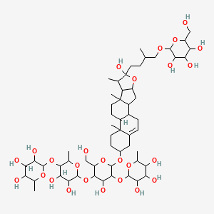 molecular formula C57H94O26 B12109339 2-[4,5-Dihydroxy-6-[4-hydroxy-2-(hydroxymethyl)-6-[[6-hydroxy-7,9,13-trimethyl-6-[3-methyl-4-[3,4,5-trihydroxy-6-(hydroxymethyl)oxan-2-yl]oxybutyl]-5-oxapentacyclo[10.8.0.02,9.04,8.013,18]icos-18-en-16-yl]oxy]-5-(3,4,5-trihydroxy-6-methyloxan-2-yl)oxyoxan-3-yl]oxy-2-methyloxan-3-yl]oxy-6-methyloxane-3,4,5-triol 