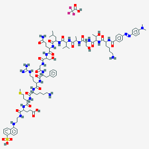 4-[[2-[[6-Amino-2-[[2-[[2-[[2-[[2-[[5-amino-2-[[2-[[2-[2-[[2-[[2-[[6-amino-2-[[4-[[4-(dimethylamino)phenyl]diazenyl]benzoyl]amino]hexanoyl]amino]-3-hydroxybutanoyl]amino]-3-hydroxypropanoyl]amino]propanoylamino]-3-methylbutanoyl]amino]-4-methylpentanoyl]amino]-5-oxopentanoyl]amino]-3-hydroxypropanoyl]amino]acetyl]amino]-3-phenylpropanoyl]amino]-5-carbamimidamidopentanoyl]amino]hexanoyl]amino]-4-methylsulfanylbutanoyl]amino]-5-oxo-5-[2-[(5-sulfonaphthalen-1-yl)amino]ethylamino]pentanoic acid;2,2,2-trifluoroacetic acid