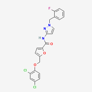 molecular formula C22H16Cl2FN3O3 B1211016 5-[(2,4-dichlorophenoxy)methyl]-N-[1-[(2-fluorophenyl)methyl]-3-pyrazolyl]-2-furancarboxamide 