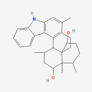 molecular formula C28H35NO2 B12110565 3,6,7,15-Tetramethyl-18-azahexacyclo[12.11.0.02,11.06,11.017,25.019,24]pentacosa-1(14),15,17(25),19,21,23-hexaene-5,10-diol 