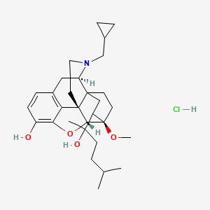 molecular formula C30H44ClNO4 B1211161 (2S,6R,14R,15R)-5-(cyclopropylmethyl)-16-(2-hydroxy-5-methylhexan-2-yl)-15-methoxy-13-oxa-5-azahexacyclo[13.2.2.12,8.01,6.02,14.012,20]icosa-8(20),9,11-trien-11-ol;hydrochloride 