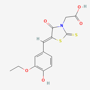 molecular formula C14H13NO5S2 B12112248 [(5Z)-5-(3-ethoxy-4-hydroxybenzylidene)-4-oxo-2-thioxo-1,3-thiazolidin-3-yl]acetic acid 