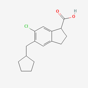 B1211281 6-Chloro-5-(cyclopentylmethyl)-2,3-dihydro-1H-indene-1-carboxylic acid CAS No. 68266-57-9