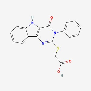 molecular formula C18H13N3O3S B12112935 2-((4-Oxo-3-phenyl-4,5-dihydro-3H-pyrimido[5,4-b]indol-2-yl)thio)acetic acid 