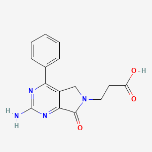 molecular formula C15H14N4O3 B12113247 3-(2-Amino-7-oxo-4-phenyl-5,7-dihydro-6h-pyrrolo[3,4-d]pyrimidin-6-yl)propanoic acid CAS No. 76628-75-6