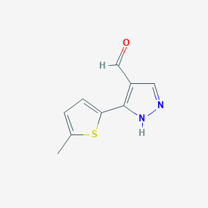 molecular formula C9H8N2OS B12113311 1H-Pyrazole-4-carboxaldehyde, 3-(5-methyl-2-thienyl)- CAS No. 161398-16-9