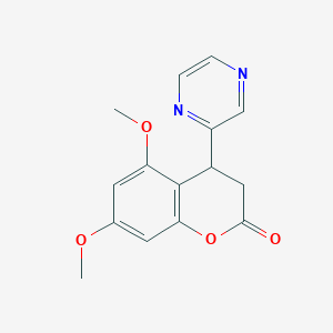 molecular formula C15H14N2O4 B12113342 5,7-diMethoxy-4-(pyrazin-2-yl)chroMan-2-one 